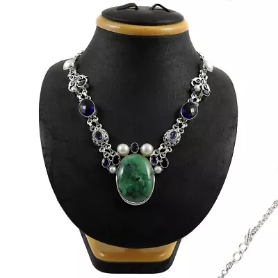 Gift For Women Cluster Statement Necklace 925 Silver Natural Turquoise C49 • $456.82