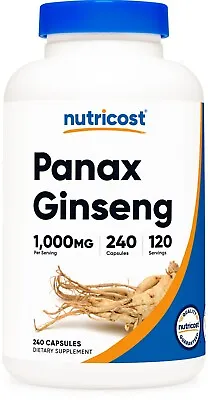 Nutricost Panax Ginseng 1000mg 240 Capsules - Non GMO Gluten Free 120 Serving • $16.99