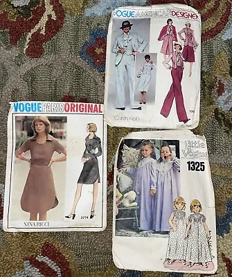 Vintage Lot 3 Vogue Designer Sewing Pattern Patterns Ricci Klein Little Vogue • $12