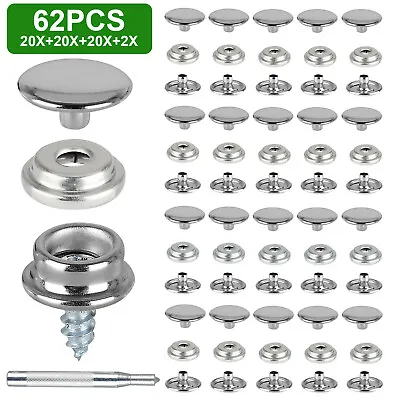 62Pcs Metal Heavy Duty Fastener Snap Press Stud Cap Button Base Kit Marine Boat • $8.48