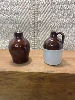 Vintage Lot Of 2 Miniature Collector Jugs Antiques White Brown￼￼￼ Two Tone • $14.99