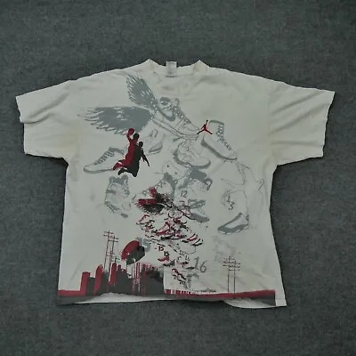 Vintage Air Jordan T Shirt Mens 2XL White Michael Nike All Over Basketball Y2K • $17.77