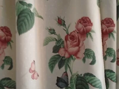 Pair Handmade Curtains From Stevens Sheets Shabby Pink Roses Butterflies • $13.95