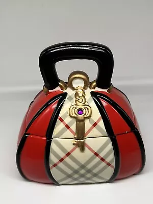 David's Cookies Purse Shaped Ceramic Cookie Jar Red & Black W/ Plaid Design • $10.49