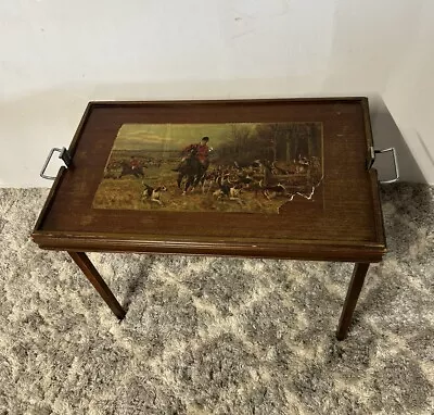 Antique Ferguson English Hunting Dogs Horse Decoupage Folding Tray Table 26x16” • £191.79