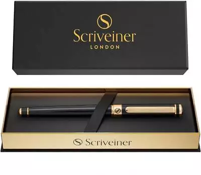 Luxury Jet Black Lacquer Rollerball Pen With 24K Gold Finish Gift For Men Women • $44.89