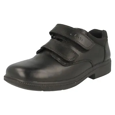 £28.50 • Buy Boys Clarks Black Leather Hook & Loop School Shoes DEATON F And G Fit