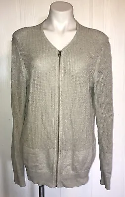 All Saints Mesh Knit Zip Up Gray Cardigan Jacket Large S1 • £72.39