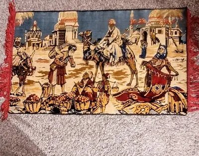 Vtg  Islamic Arabic Wall Hanging Carpet Oriental Desert Market Scene Tapestry  • $49