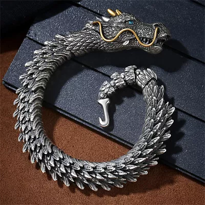 Men 925 Sterling Silver Dragon Viking Bracelet Men's Lucky Gift Bangle Jewelry~ • $12.99