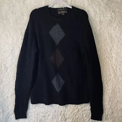 Tasso Elba Mens Cashmere Sweater Med Black With Diamonds Long Sleeves Pullover • $29.99