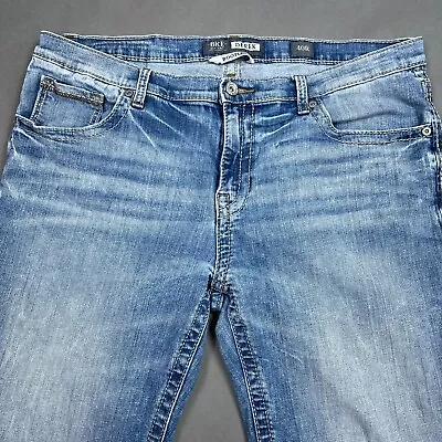 BKE Jeans Men 40x30 Blue Derek Buckle Boot Leg Light Wash Out Heavy Stitch Denim • $39.95