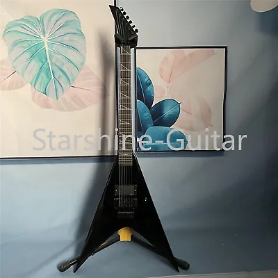 Black V Shape Electric Guitar Floyd Rose Bridge Mahogany Body 6 String Fast Ship • $275