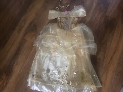 Girls Fancy Dress Costume Age 7-8 Disney Princess Yellow And Gold With Tiara TU • £10.50