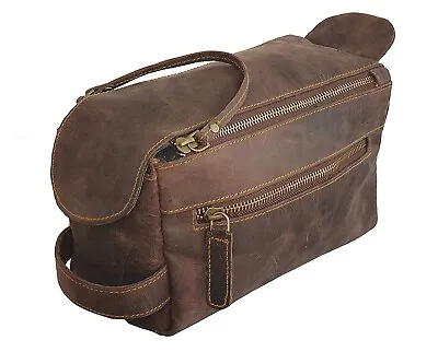 Genuine Buffalo Leather Unisex Toiletry Bag Travel Dopp Kit Men Shaving Case • $39.60