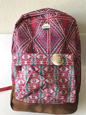 Roxy World Is New Red/blue Geometric Print Faux Suede School Backpack/laptop  Nw • $67.43