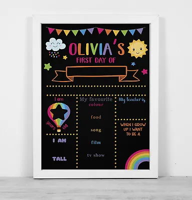 £13.99 • Buy Personalised Framed Blackboard Print  Reusable First Day School Pink Rainbow