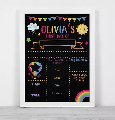 £13.99 • Buy Personalised Framed Blackboard Print  Reusable First Day School Pink Rainbow