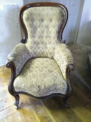 £65 • Buy Victorian Upholstered Armchair In Good Mahogany Frame. Needs Recovering.