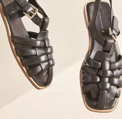 $30 • Buy Zara Home Soft Black Caged Leather Sandals Sz 6.5