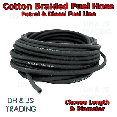 £2.99 • Buy Cotton Braided Rubber Fuel Hose Unleaded Petrol / Diesel Oil Line Fuel Pipe E10