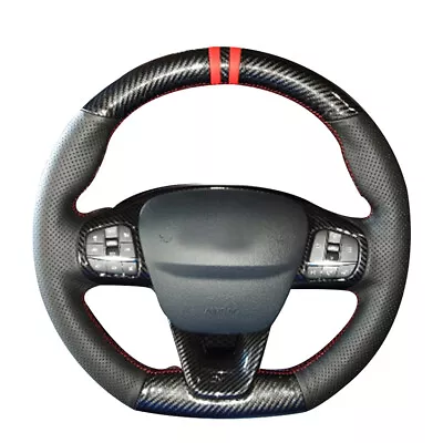 Carbon Fiber Black Leather Car Steering Wheel Cover For Ford Focus Fiesta ST • $69.62