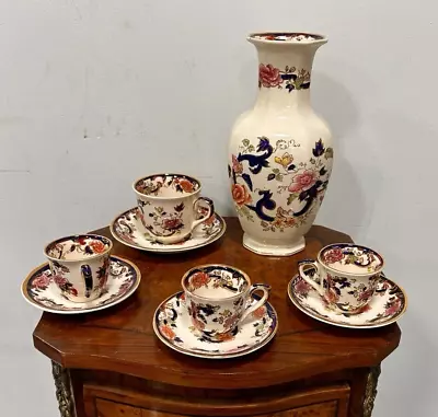 4 CUPS & SAUCERS & A Large MASON'S MANDALAY VASE • £50