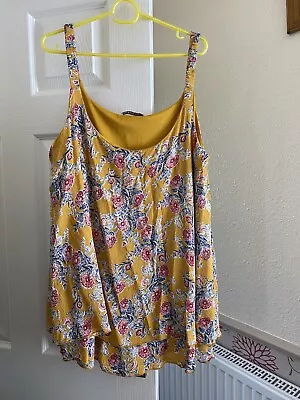 Mustard  Sleevless Top  By Evan’s  Size 20   Floral ( See Description ) • £2.75