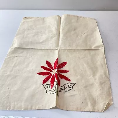 Vintage Handmade Embroidered Red Floral Holly Quilt Block Cotton • $9.99