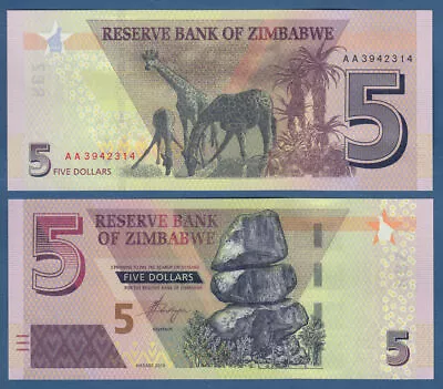 1 X ZIMBABWE 5 DOLLARS 2019 HYBRID P NEW UNC BANKNOTE/CURRENCY • $10.10