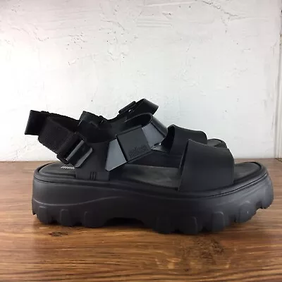 Women’s Melissa Kick Off Sandal Platforms Black Limited Edition Size 9 Adustable • $37