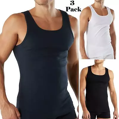 Mens Vests 100% Cotton Summer Tank Top Gym Training Tops Plain 3 Pack T Shirt UK • £9.99