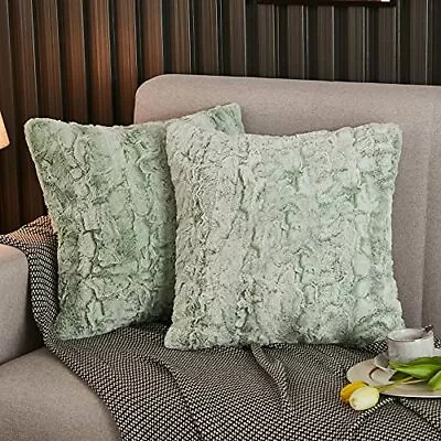  Fluffy Faux Fur Pillow Covers Ombre Shaggy Pillow Shams 18''x18'' Mint Green • $26.31