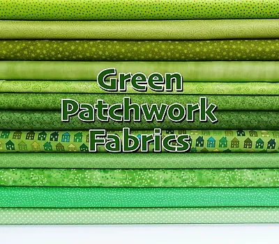 GREEN Cotton Fabric Patchwork Quality Bright And Dark Mixed Patterned Floral • £3.58