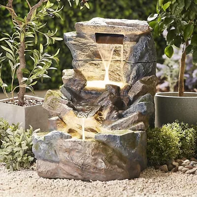 Serenity Large Tumbling Rock Wall Water Feature Outdoor Freestanding LED 60cm • £249.99