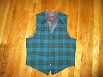 Men's Vintage Pendleton Turquoise Blue Plaid 100% Virgin Wool Vest Waistcoat L • $39.99