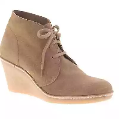 J. Crew MacAlister Wedge Boot Flax EUC Leather Upper Bootie Wedge Shoe Size 9 • $49