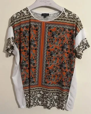 WAREHOUSE Paisley Pattern Silky Fronted T-shirt Top Size 6 8 • £1.99