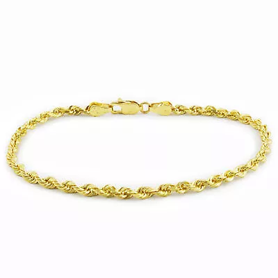 $59.99 • Buy 14k Yellow Gold Womens 2mm Diamond Cut Rope Chain Bracelet W Lobster Clasp- 7 