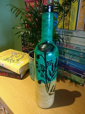 Hand Painted Tall Glass Bottle Table Centerpiece Flower Vase Wild Flowers Sand • £4.99