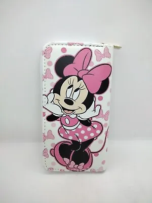 Pink And White Minnie Mouse Woman's Zip Around Long Wallet • $22.96