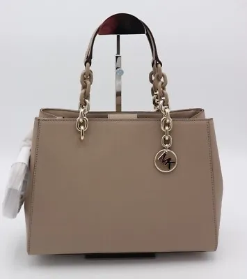 NWT MICHAEL Michael Kors Cynthia Brown Truffle Leather Satchel Crossbody Bag • $198