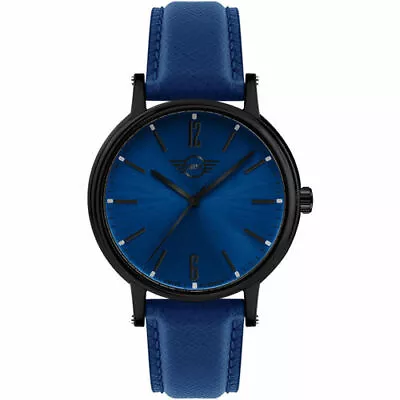 MINI COOPER BMW Swiss Made MI.2172L/56 Black Blue Leather Watch • $95.58