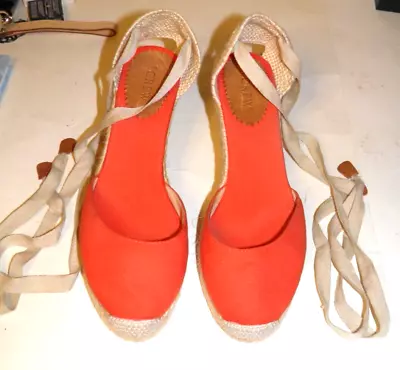 J. Crew Sardinia Espadrille Sandals Size 9M Wedge Heel Ankle Wrap In Orange • $28