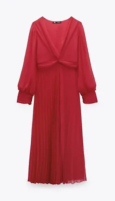 Zara Pleated Midi Dress. Fuchsia. Size M • £19.99