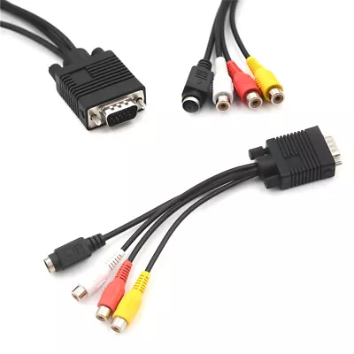 Video Cable Laptop PC HDTV Connector VGA Male To S-Video 3 RCA Jack Convert_-_ • $7.93