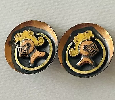 🌼Vintage Copper Mixed Metal Clip On Knights Earrings • $1