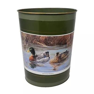 Vintage Metal Wastebasket Green Mallard Ducks Farmhouse Country Decor • $34.50