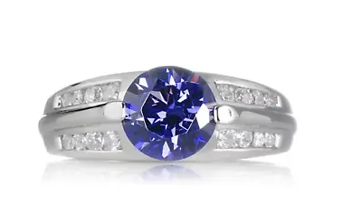 Epiphany Platinum Clad Sterling Silver Simulated Tanzanite Ring Size P-p½ – New • £20.99