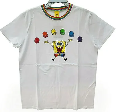 Cakeworthy SpongeBob SquarePants T-Shirt White Rainbow Pride Large Nickelodeon X • £24.99